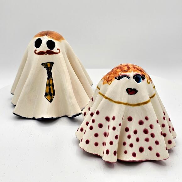 Whimsical Ghost in Sheets Pottery Figurines - Family of 5  Whimsical Ghost in Sheets Pottery Figurines - Family of 5 - Handmade by Artist